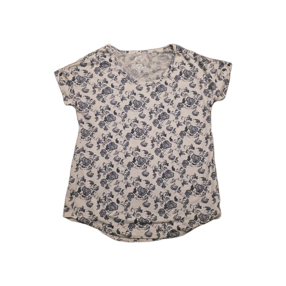 EUC Maurices 24/7 Women's LARGE Short Sleeve Lightweight T-Shirt Blue And Cream